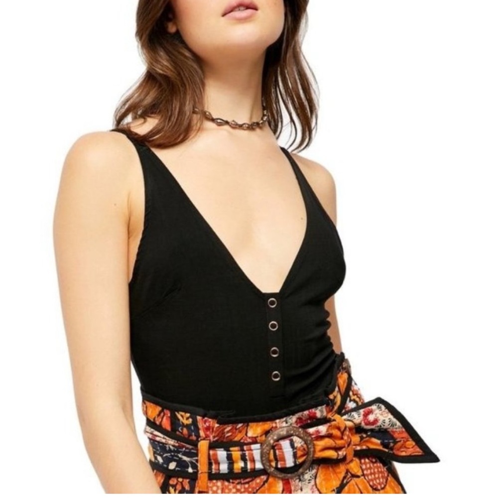 Free People Larissa Black Bodysuit Large